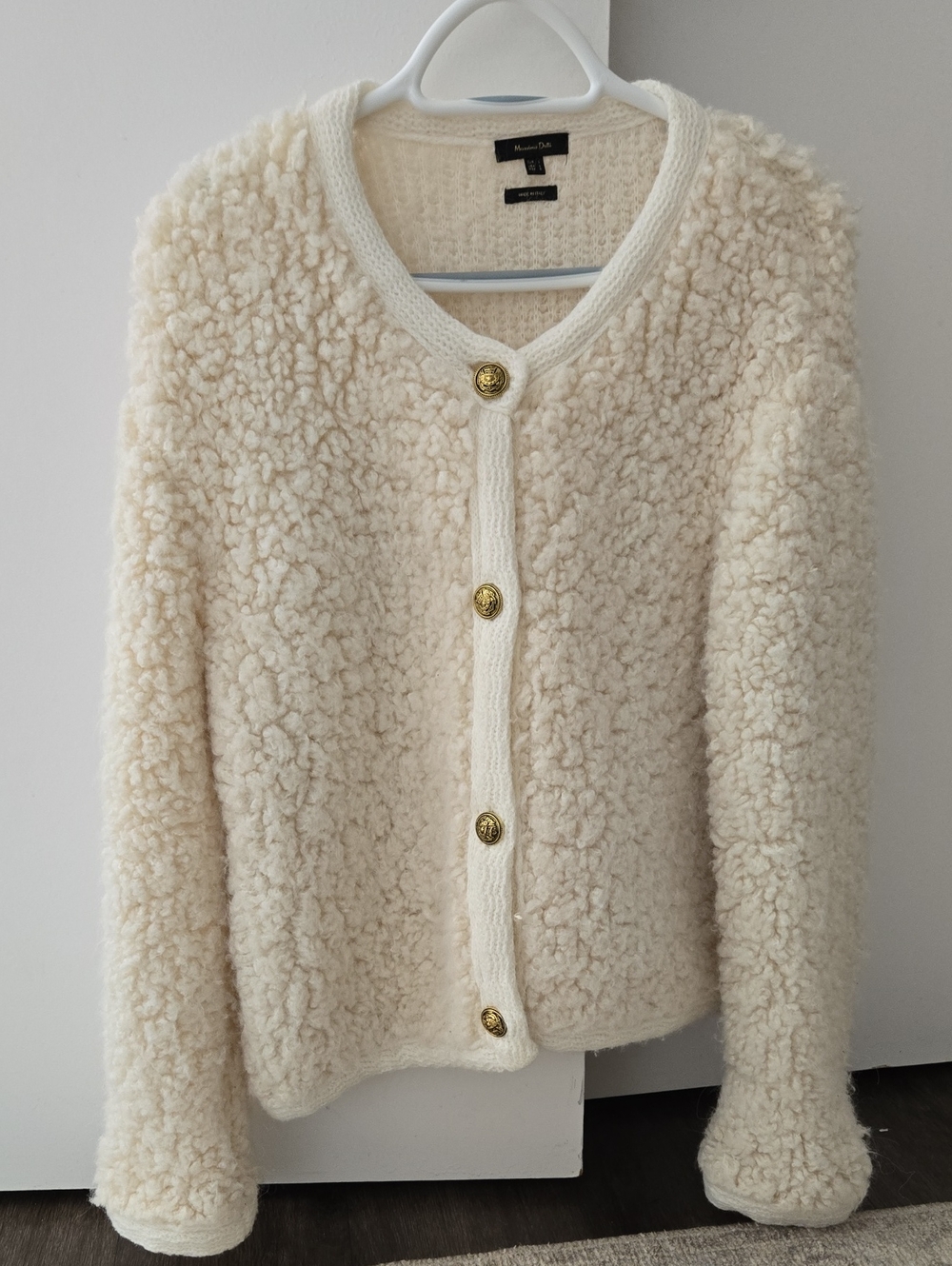 Massimo Dutti Sherpa Button-Up Cardigan with Gold Buttons